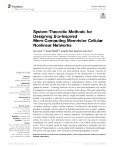 Book cover of System-Theoretic Methods for Designing Bio-Inspired Mem-Computing Memristor Cellular Nonlinear Networks (2021)